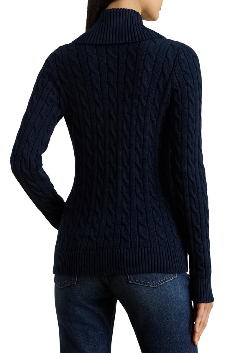Lauren Ralph Lauren Buckle Cable Stitch Cotton Cardigan, Alternate, color, Lauren Navy
