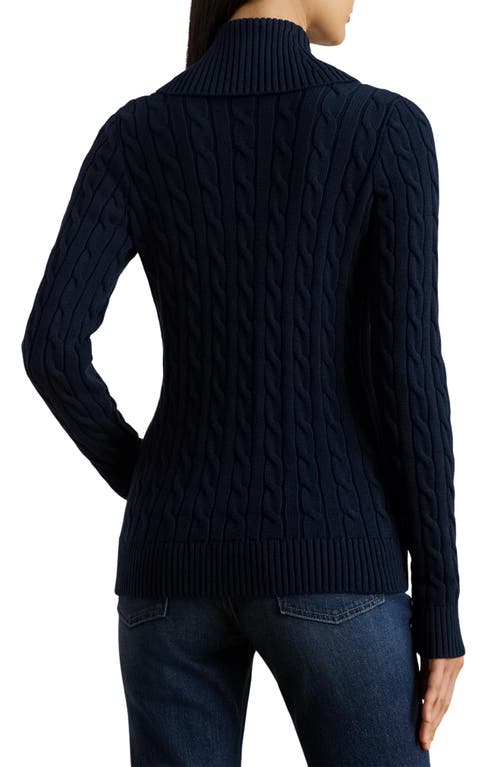 Ralph Lauren Lauren  Buckle Cable Stitch Cotton Cardigan In Blue