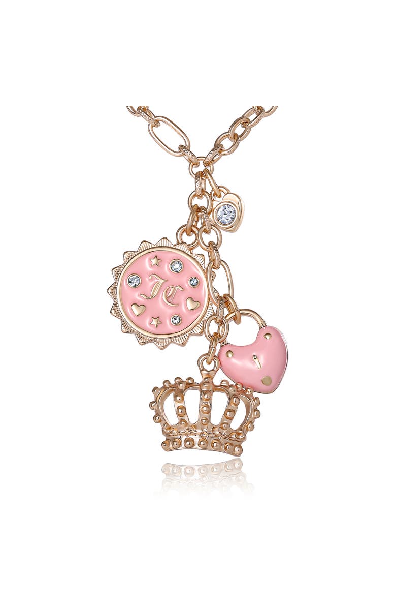 Juicy Couture Gold-Tone Layered Charm Necklace with Pink Enamel Accents, Alternate, color, Gold, Pink