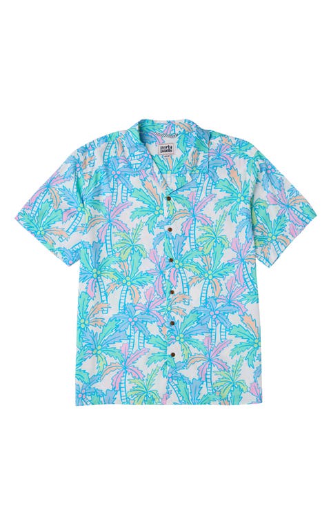 Busy Palms Seersucker Camp Shirt