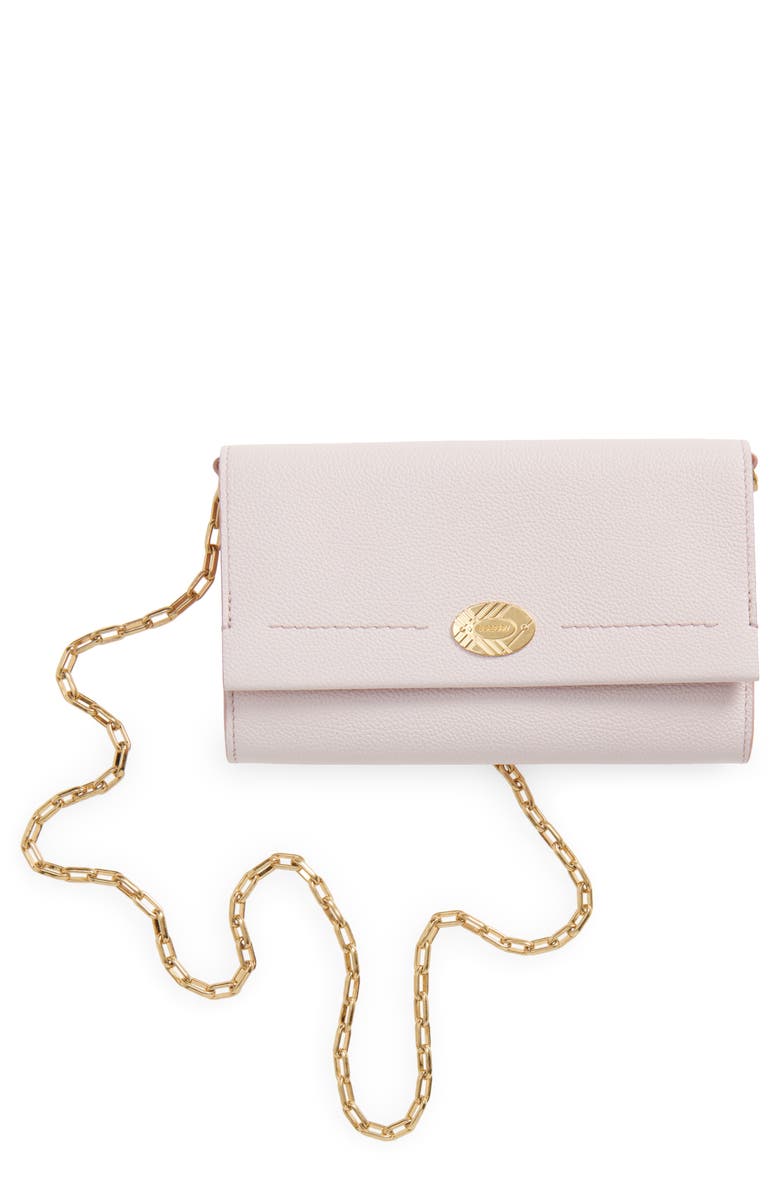 Burberry Cotswolds Leather Wallet on a Chain, Main, color, Cameo Pink