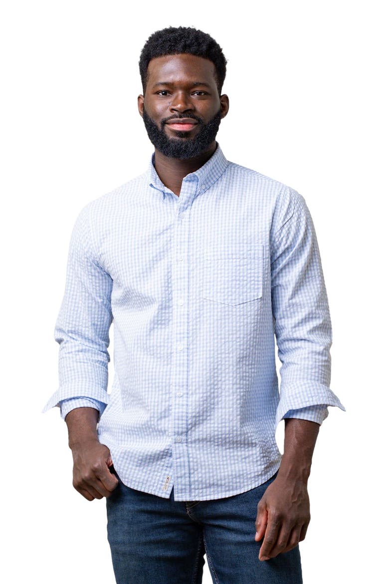 Men's Organic Seersucker Button Down Shirt, Main, color, Classic Blue Gingham