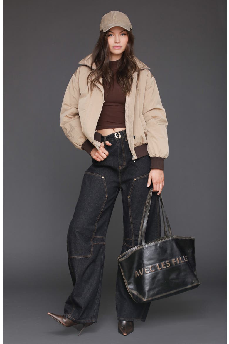 High Neck Puffer Jacket, Alternate, color, KHAKI