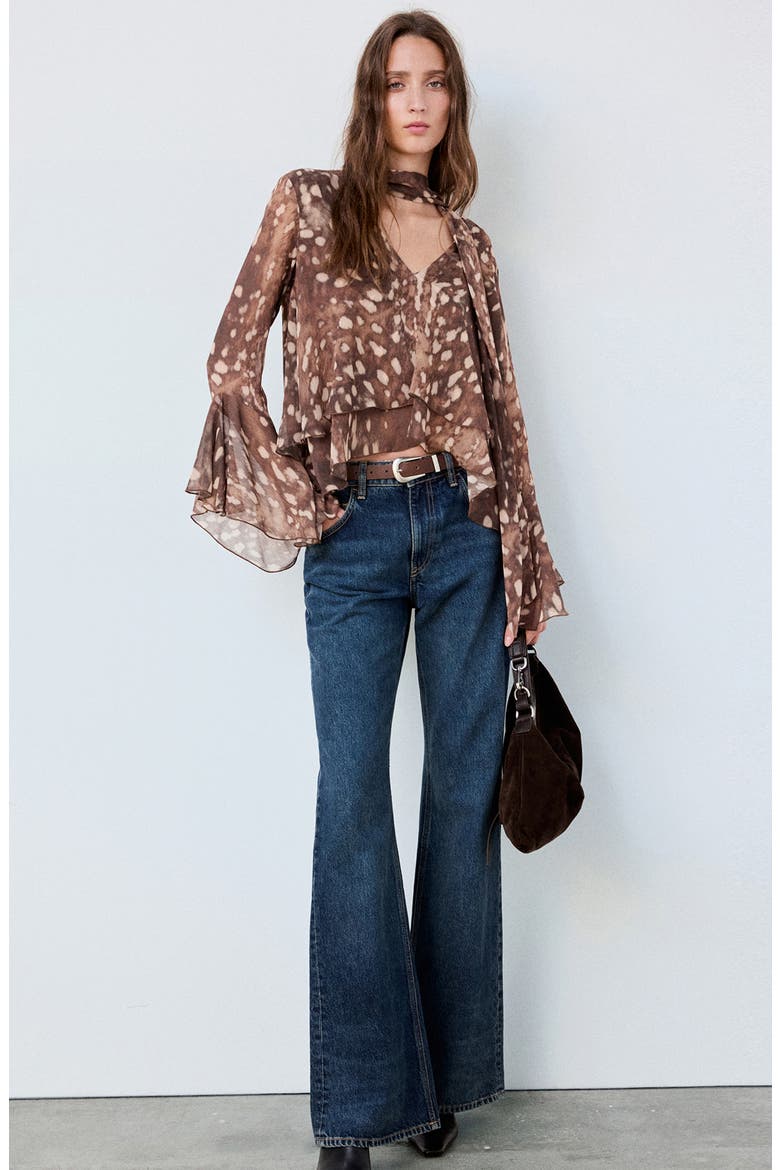 Printed Chiffon Top, Alternate, color, BROWN
