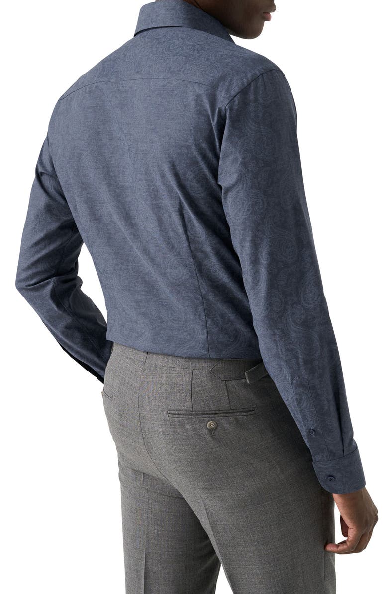 Eton Contemporary Fit Paisley Mélange Cotton Dress Shirt, Alternate, color, Dark Blue
