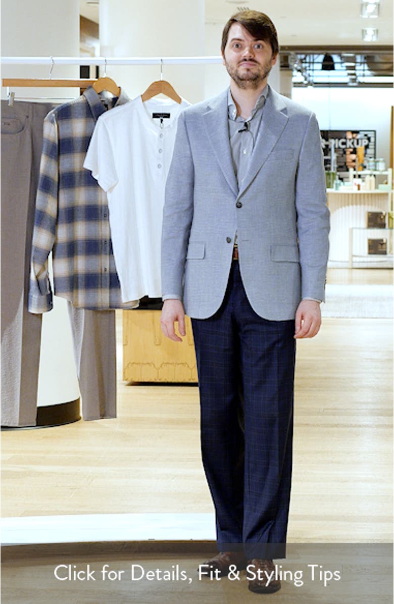 Hartford Classic Fit Light Blue Glen Check Linen & Wool Blend Sport Coat, sales video thumbnail