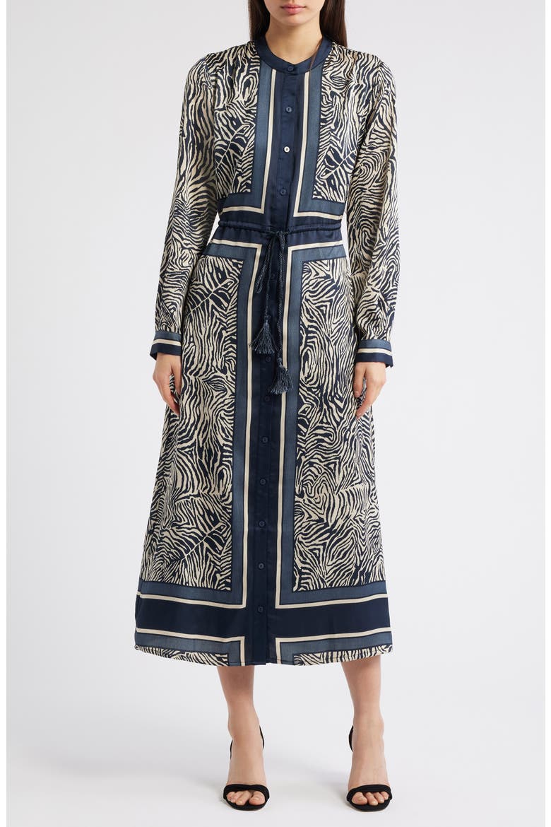 Coco Mixed Zebra Print Midi Shirtdress, Main, color, NAVY
