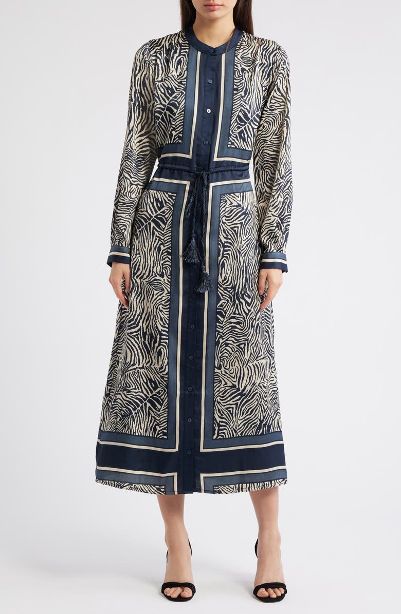 CIEBON Coco Mixed Zebra Print Midi Shirtdress, Main, color, Navy