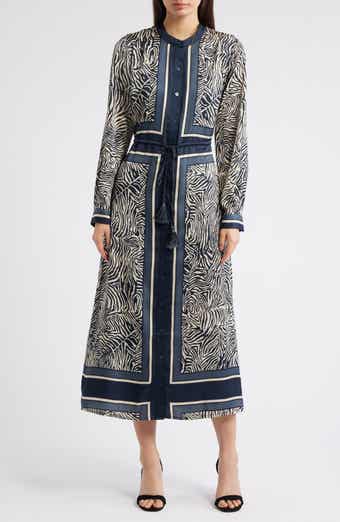 CIEBON Coco Mixed Zebra Print Midi Shirtdress