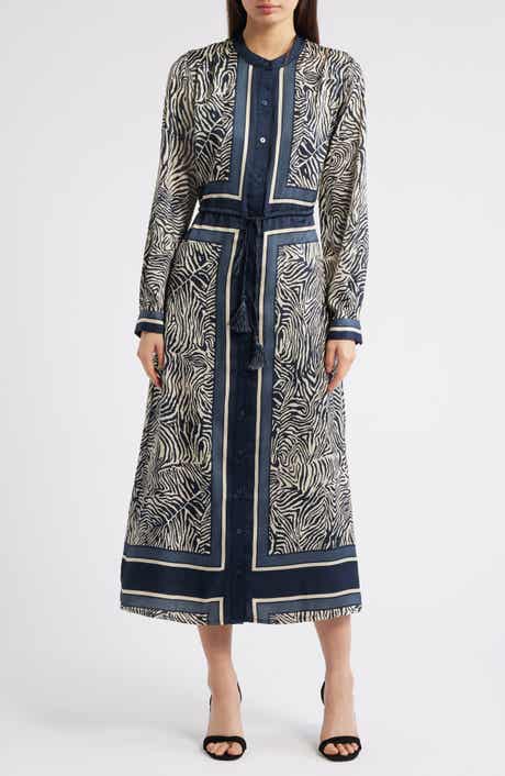 CIEBON Coco Mixed Zebra Print Midi Shirtdress