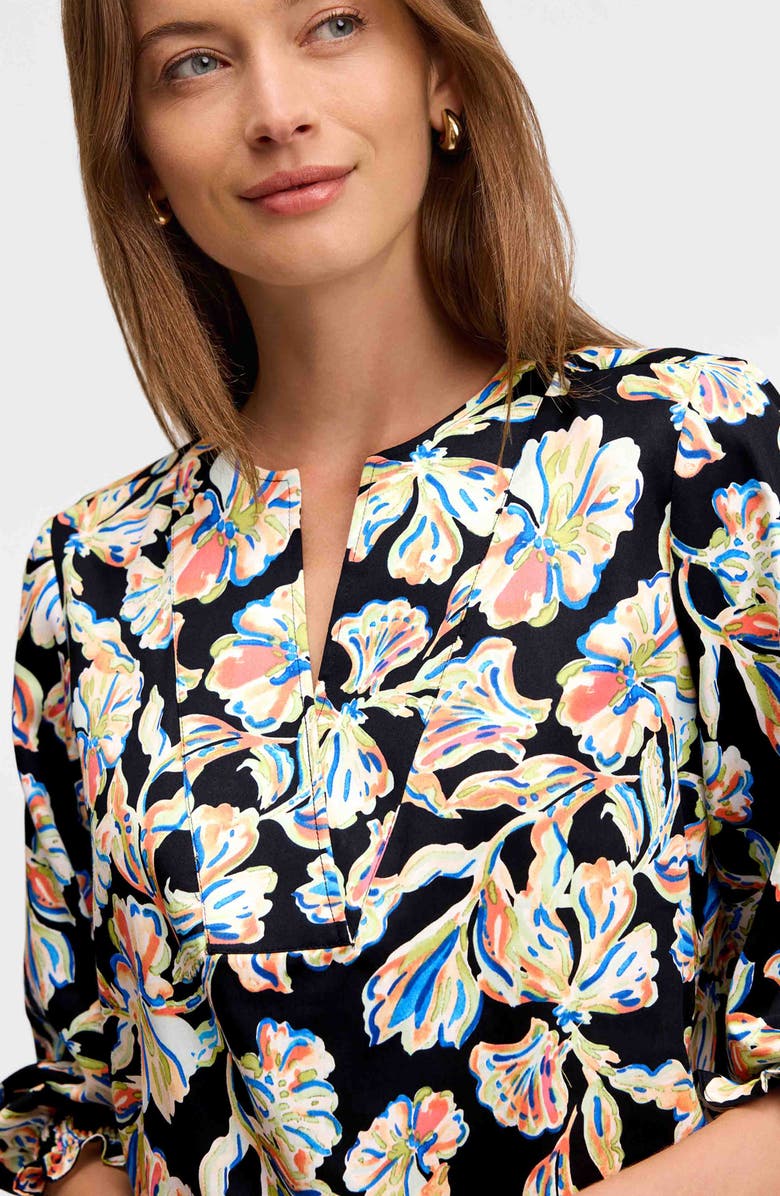 Foxcroft Alicia Floral Cotton Popover Top, Alternate, color, Black Multi