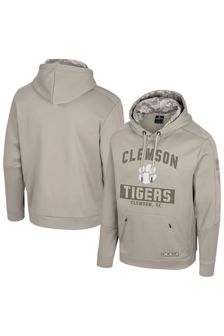 Men's Colosseum Oatmeal Clemson Tigers Big & Tall Operation Hat Trick Battalion Hoodie Sweatshirt, Main, color, Oatmeal