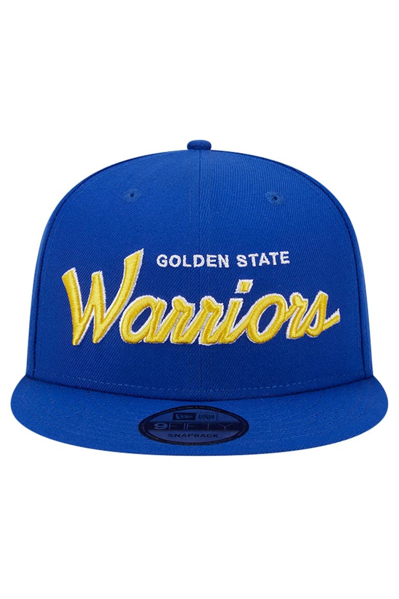 Men's New Era Royal Golden State Warriors Evergreen Script Side Patch 9FIFTY Snapback Hat, Alternate, color, Royal
