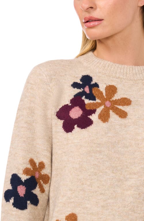 Cece Floral Crewneck Sweater In Brown