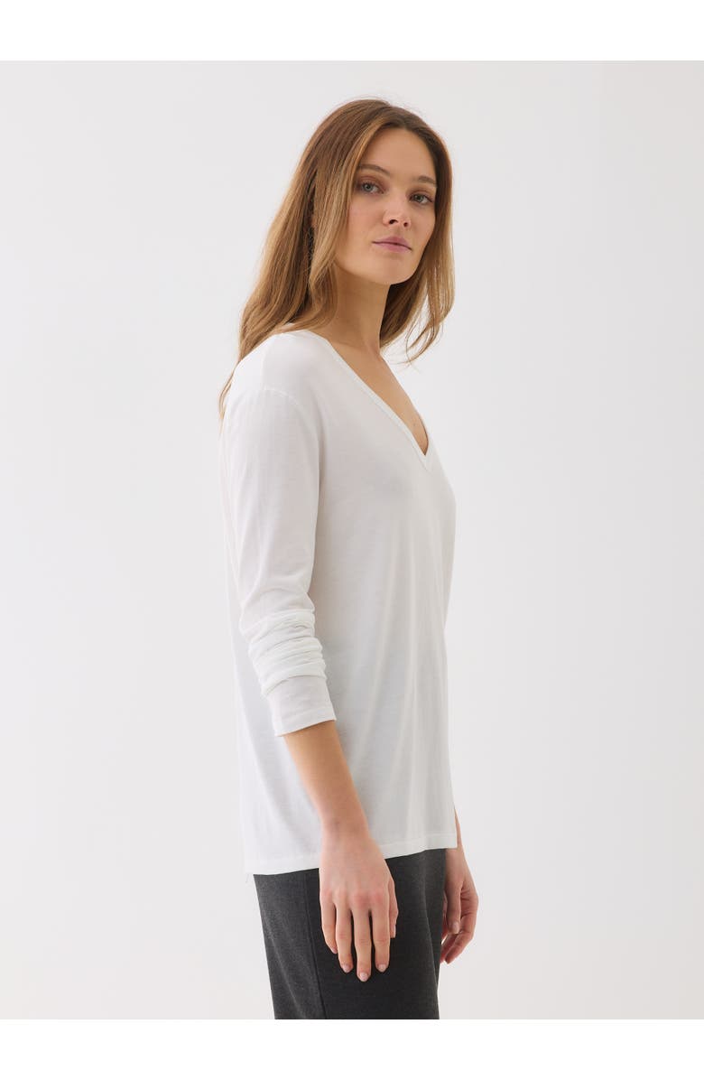 Majestic Filatures Lyocell Cotton Long Sleeve Semi Relaxed V-Neck, Alternate, color, Blanc