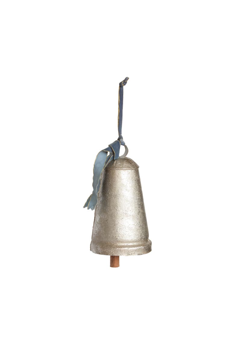 Iron Bell with Velvet Ribbon, Main, color, Blue and Silver