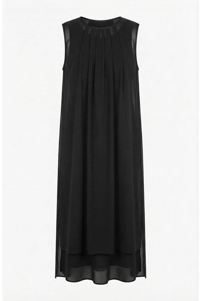 Pleated Sleeveless Midi Dress, Alternate, color, Black