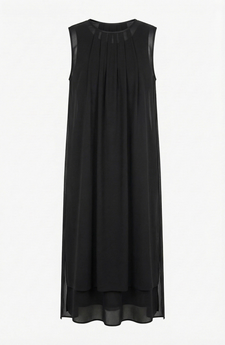 Modenaire Pleated Sleeveless Midi Dress, Alternate, color, Black