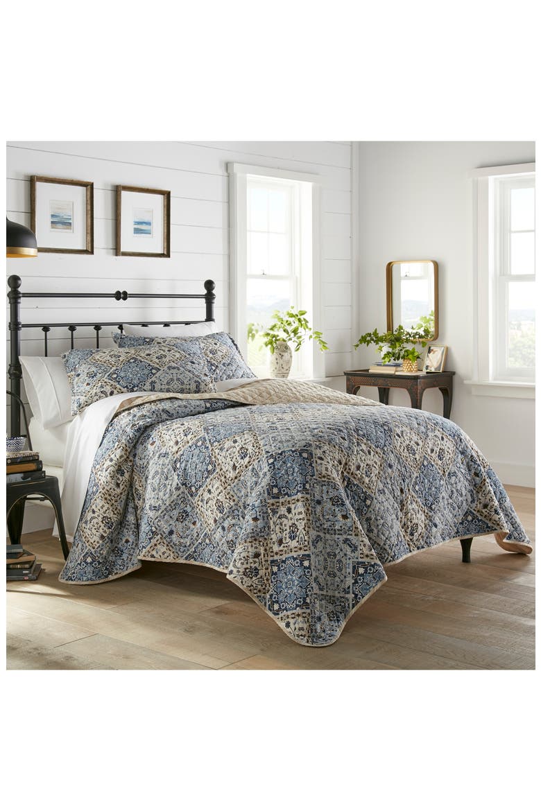 Arell Reversible Quilt & Sham Set, Alternate, color, BLUE
