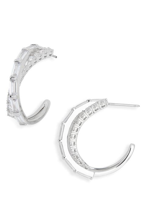 Cubic Zirconia Crossover Hoop Earrings
