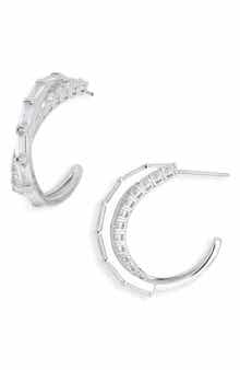 Nadri Cubic Zirconia Crossover Hoop Earrings
