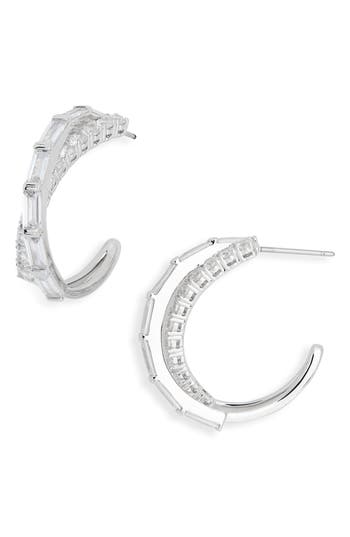Nadri Cubic Zirconia Crossover Hoop Earrings In Silver