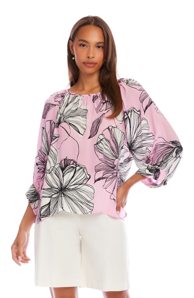Karen Kane Floral Blouson Sleeve Top, Alternate, color, Pink Print