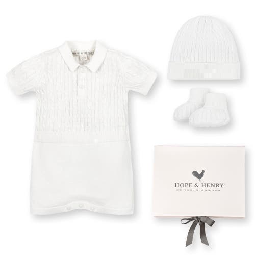 HOPE & HENRY HOPE & HENRY BABY 4 PIECE SHORTIE CABLE KNIT ROMPER GIFT SET WITH BOX, INFANT 