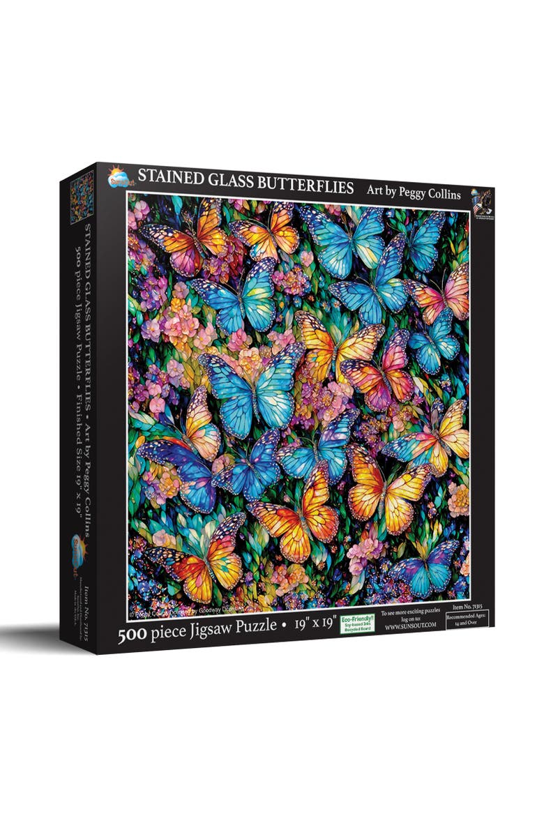 Stained Glass Butterflies 500 piece Jigsaw Puzzle for Adults, Main, color, Multicolor