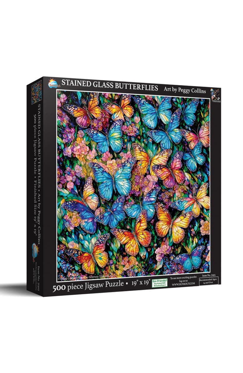 Sunsout Stained Glass Butterflies 500 piece Jigsaw Puzzle for Adults, Main, color, Multicolor