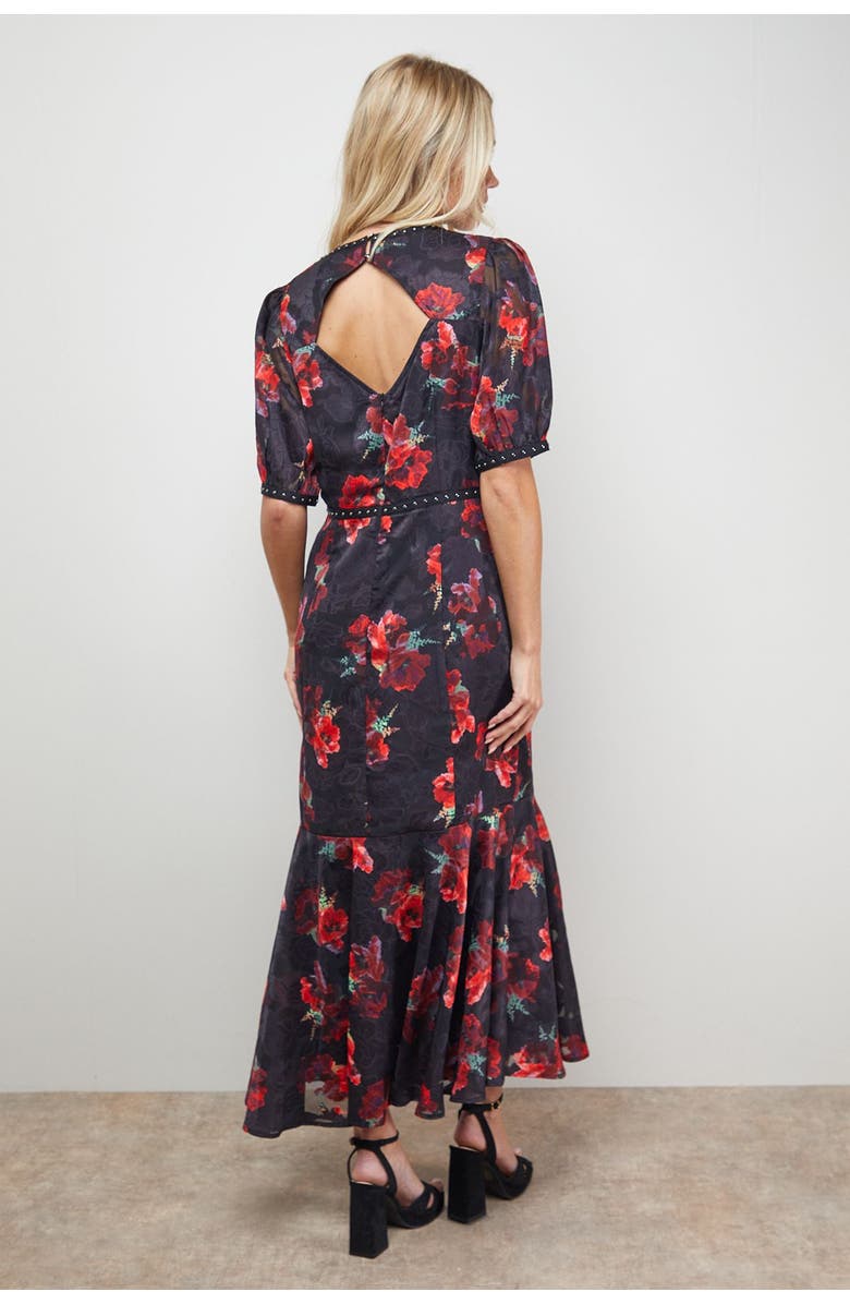 Oasis Floral Stud Trim Puff Sleeve Midi Dress, Alternate, color, Floral