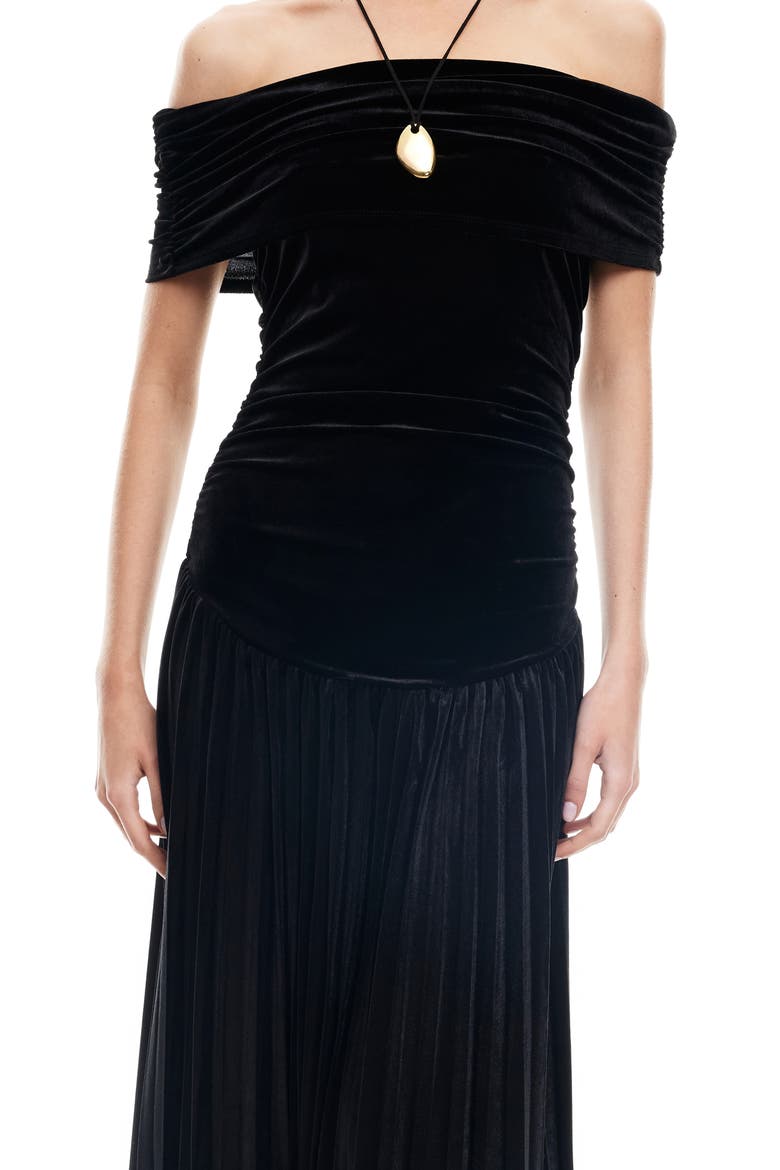 Field of Dreams Off the Shoulder Velvet Maxi Dress, Alternate, color, NOIR