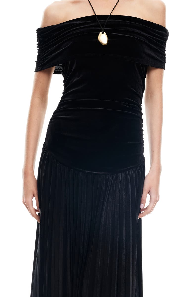 LIONESS Field of Dreams Off the Shoulder Velvet Maxi Dress, Alternate, color, Noir