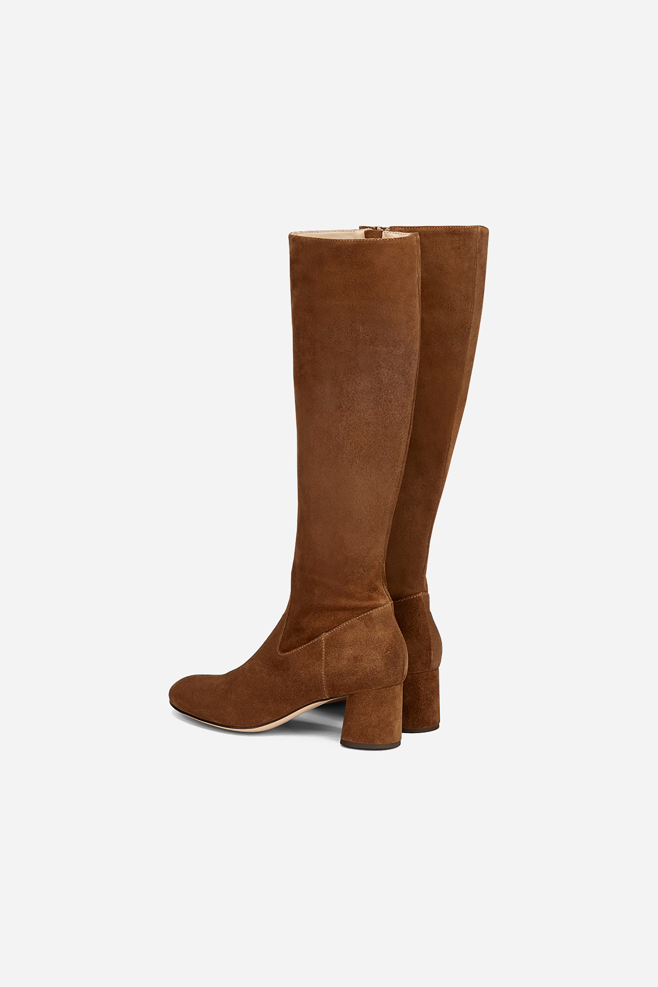 AGL Lorette Water Resistant Velour Boot With Heel, Alternate, color, Cognac