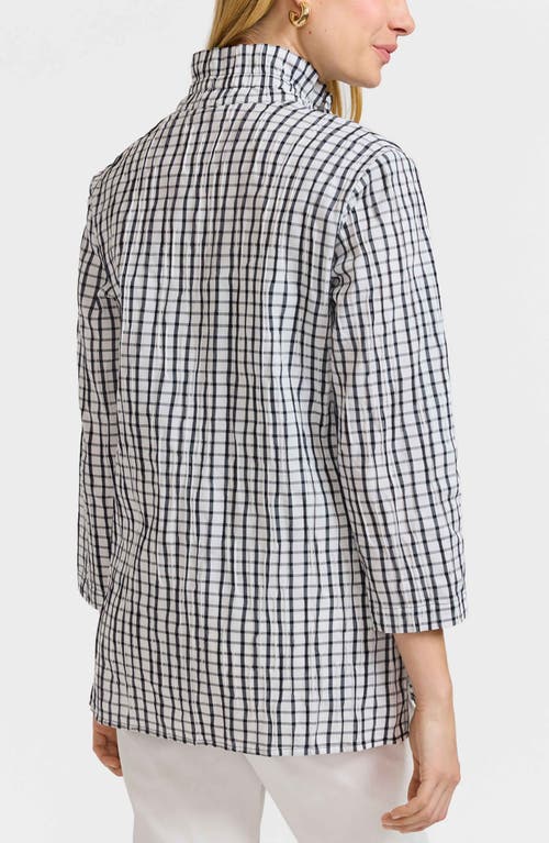 Foxcroft Carolina Crinkled Gingham Cotton Blend Shirt Jacket In White/black