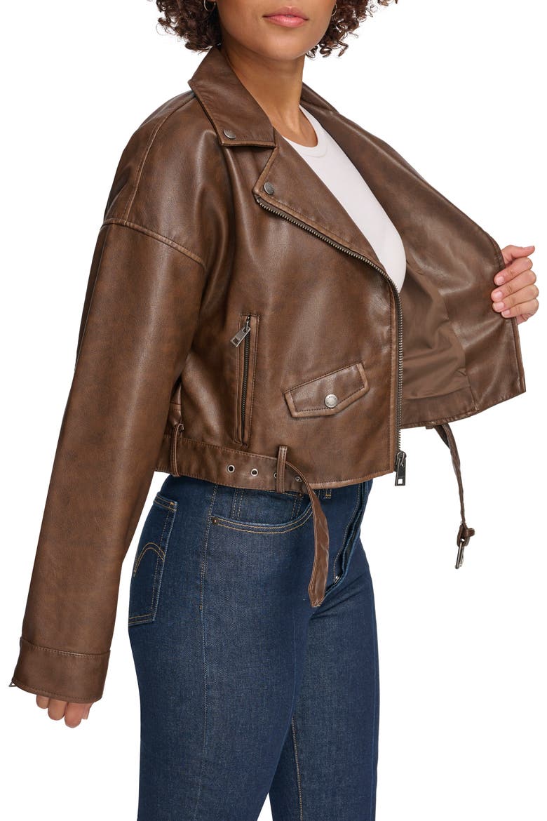 Faux Leather Moto Jacket, Alternate, color, SADDLE