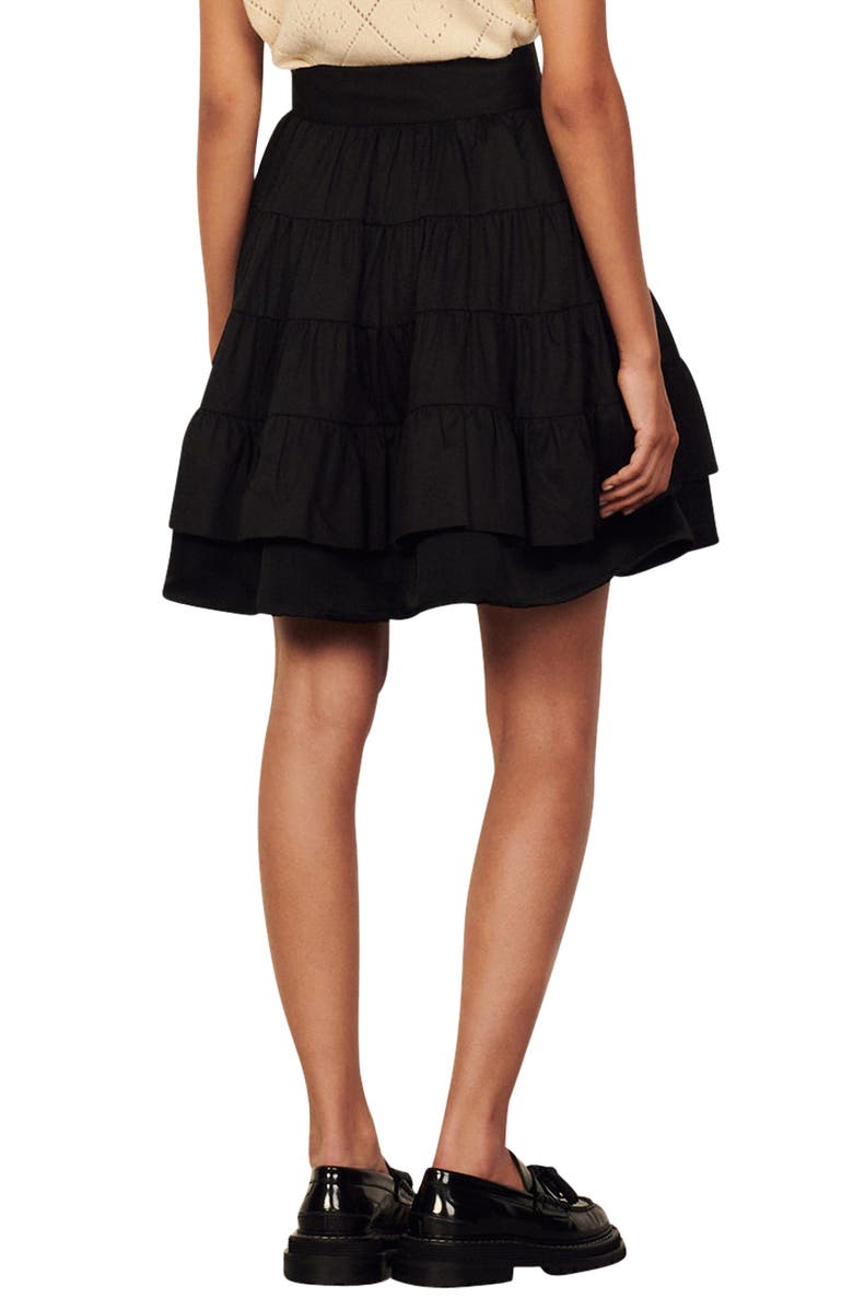 SANDRO Tiered Cotton Skirt, Alternate, color, Noir