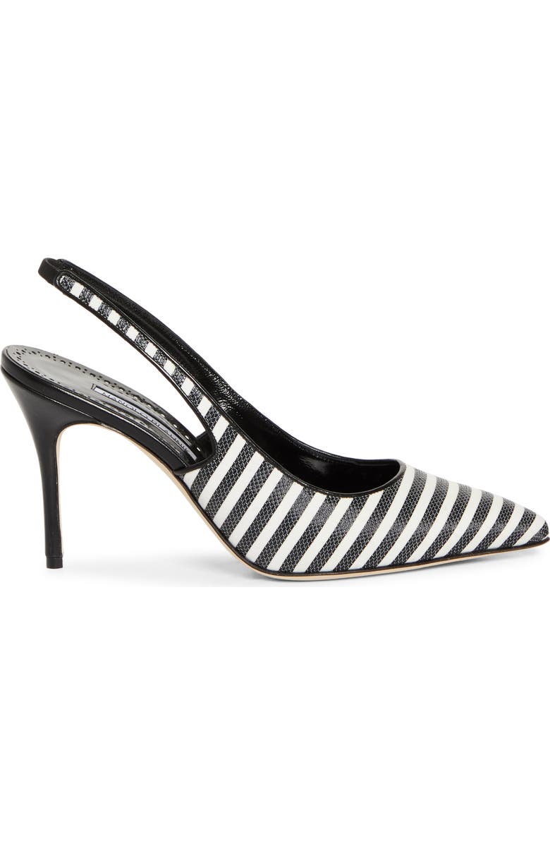 Manolo Blahnik Allurafia Stripe Slingback Pump, Alternate, color, Ivory/ Black