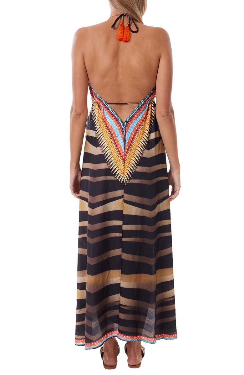 RANEES Halter Neck Stripe Print Dress, Alternate, color, Black