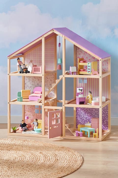 Sweetwood Unicorn Wooden Dollhouse Set with Dolls for Kids