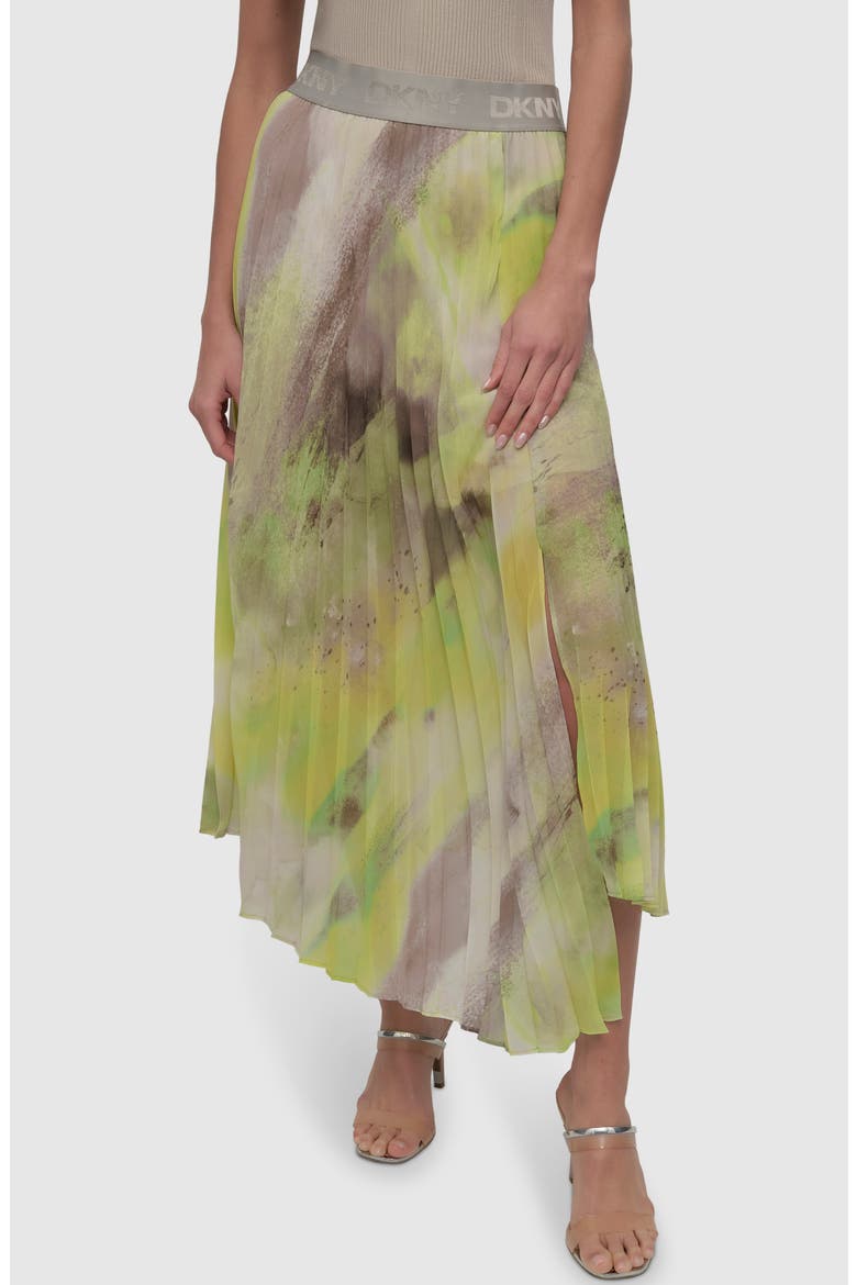 Print Pleated Asymmetric Midi Skirt, Main, color, WATERCOLOR