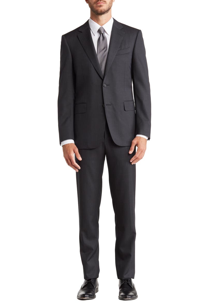 Dark Grey Two-Button Notched Lapel Wool Suit, Main, color, DARK GREY