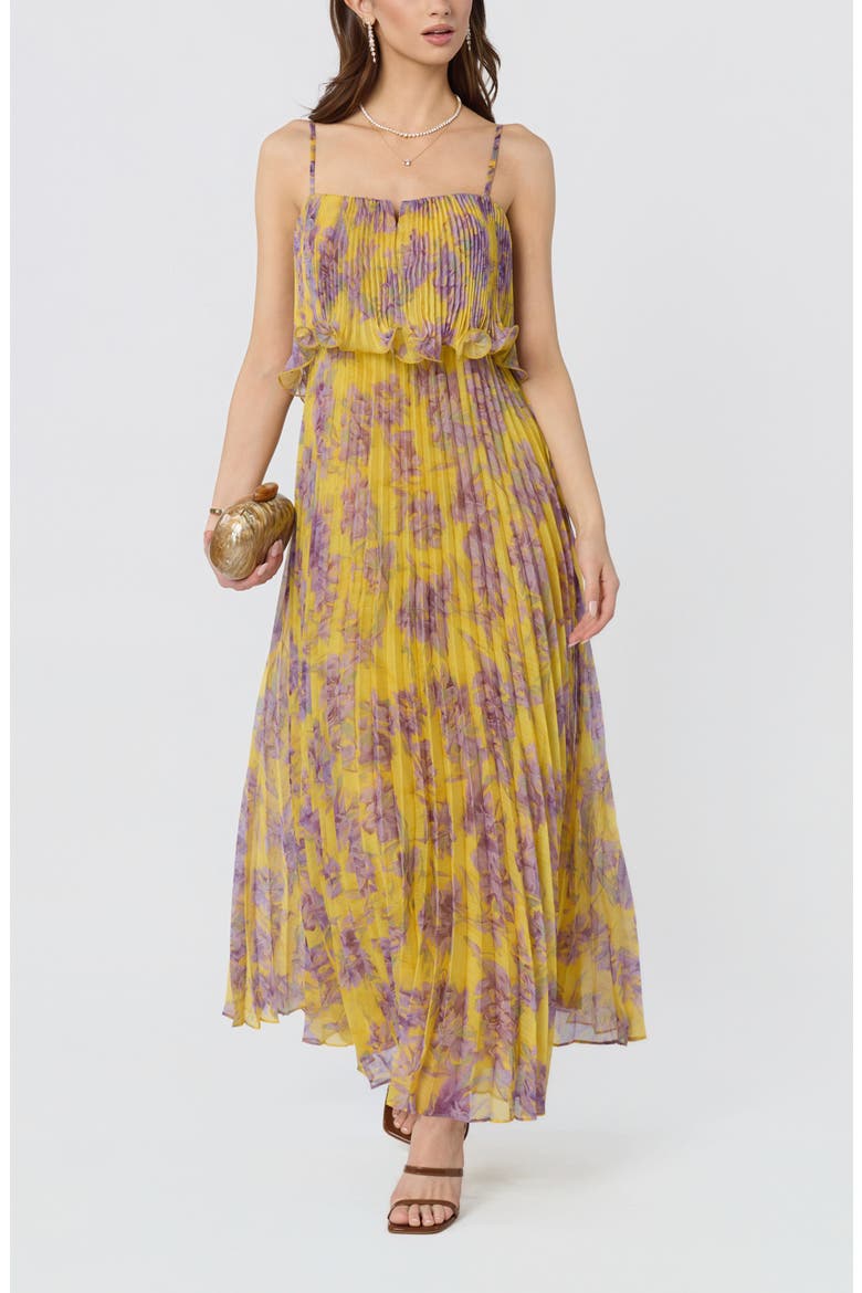 Makennah Floral Plissé Maxi Dress, Alternate, color, YELLOW PURPLE FLORAL