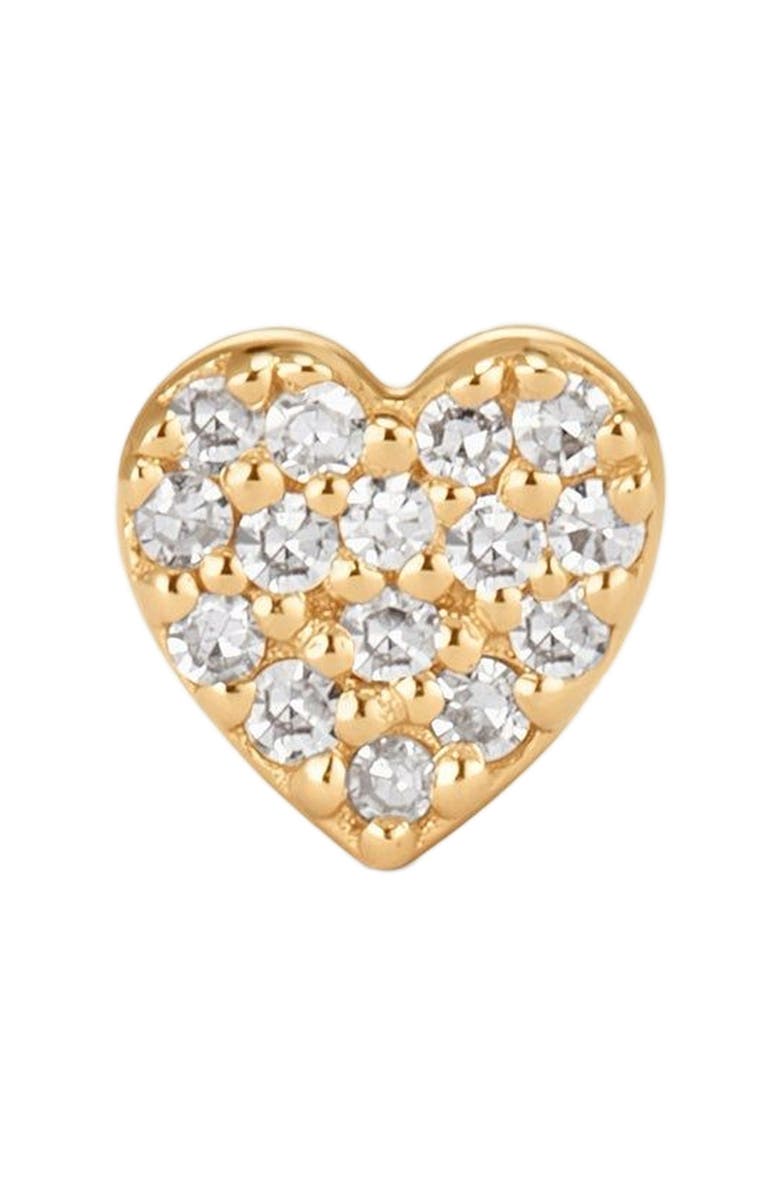 MADE BY MARY 14k Diamond Heart Stud Earring (Flat Back) - Single, Alternate, color, 14K Solid Gold