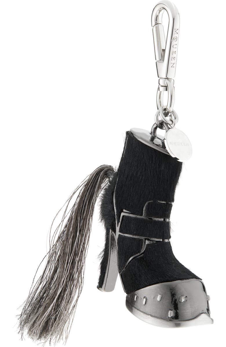 McQueen Hoof Boot Bag Charm, Main, color, Black/ Silver