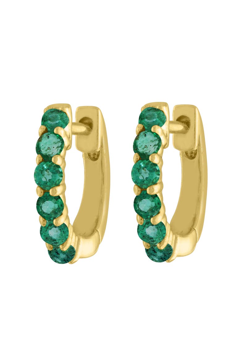 Emerald Huggie Hoop Earrings, Main, color, EMERALD