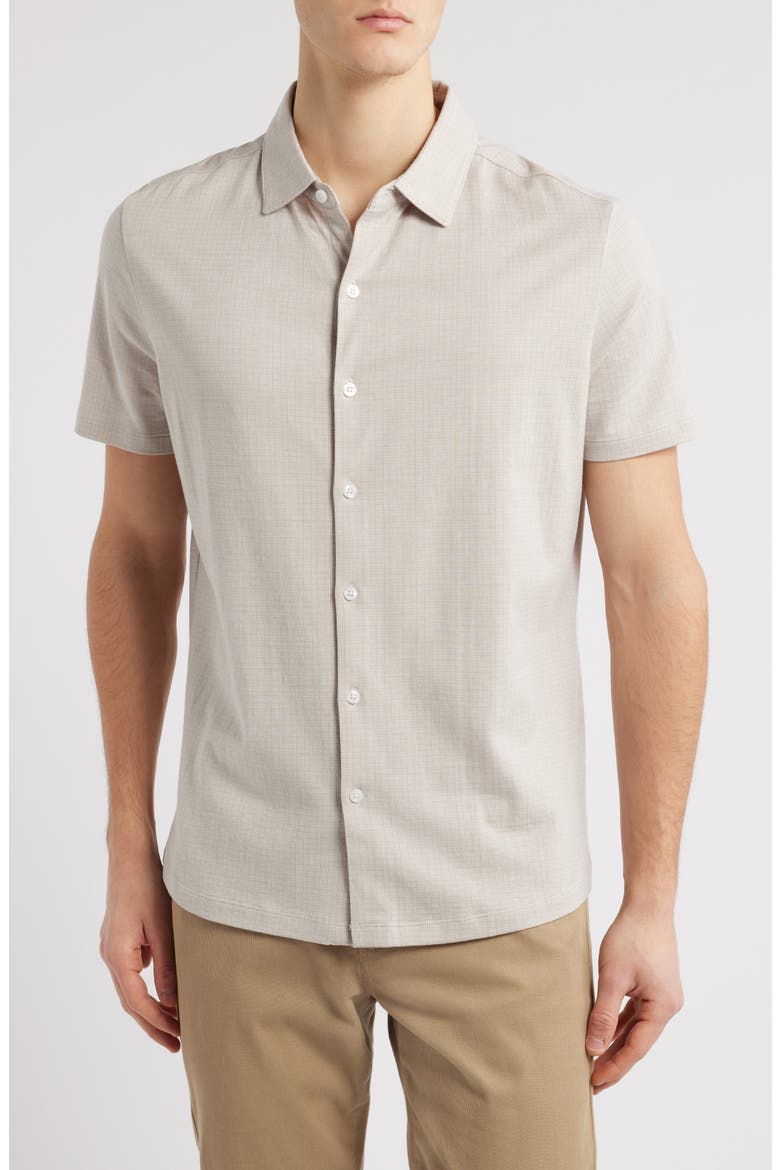 Bunbury Check Short Sleeve Cotton Knit Button-Up Shirt, Main, color, TAN