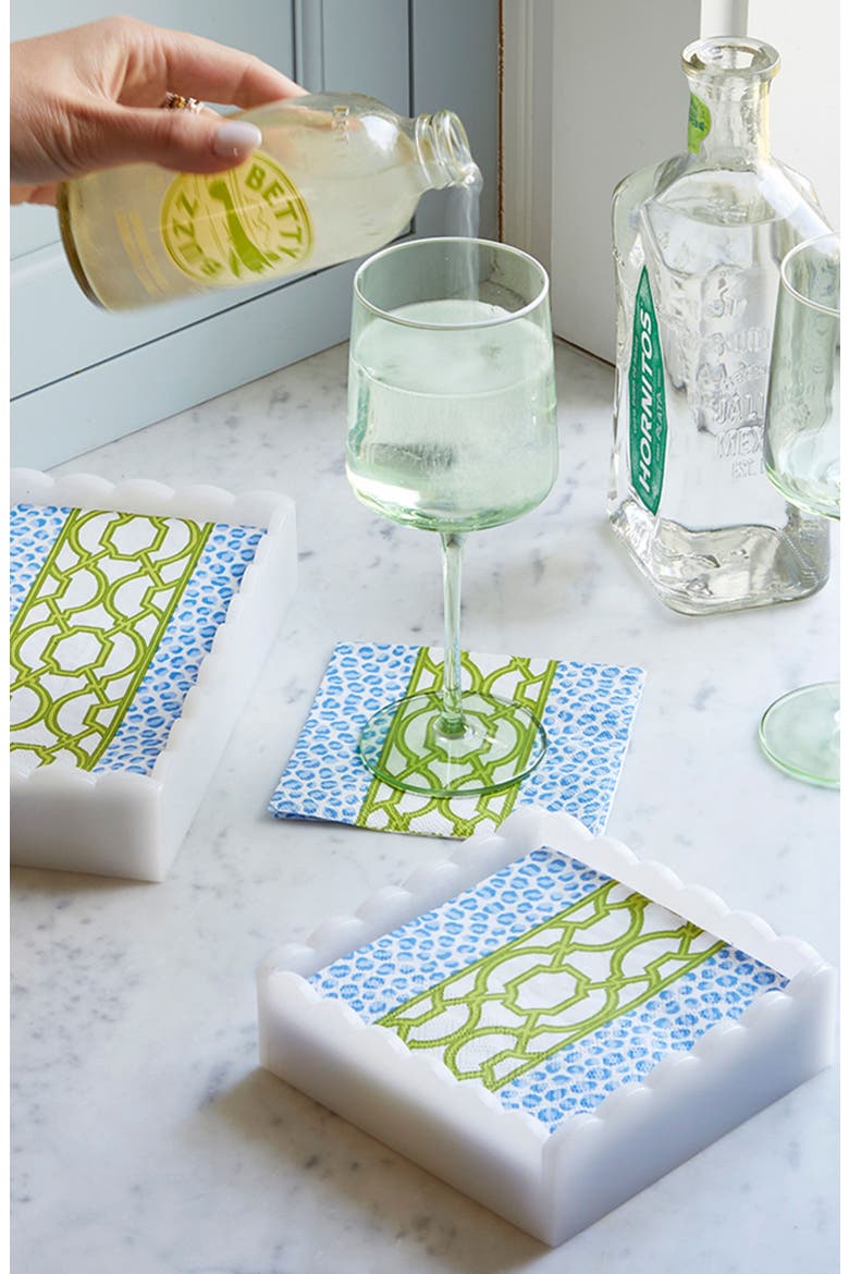 Knots & Spots Scalloped Cocktail Napkin Holder Set, Alternate, color, WHITE