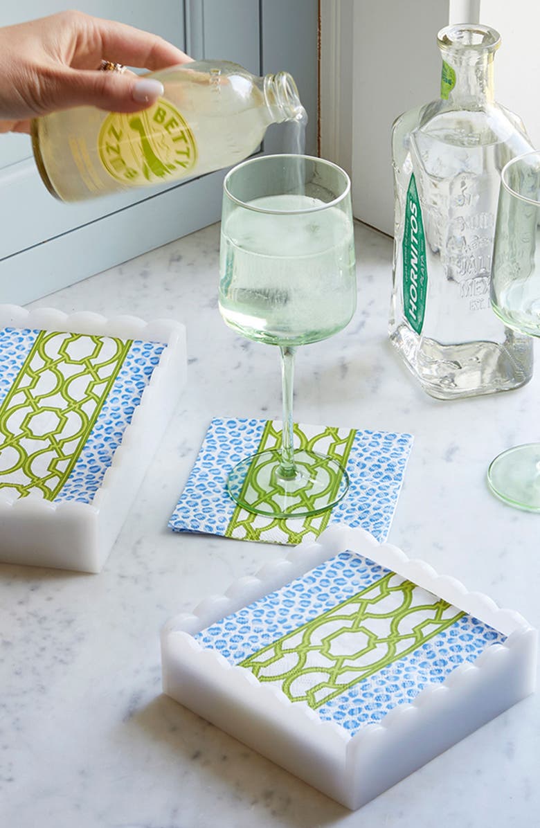 Mariposa Knots & Spots Scalloped Cocktail Napkin Holder Set, Alternate, color, White