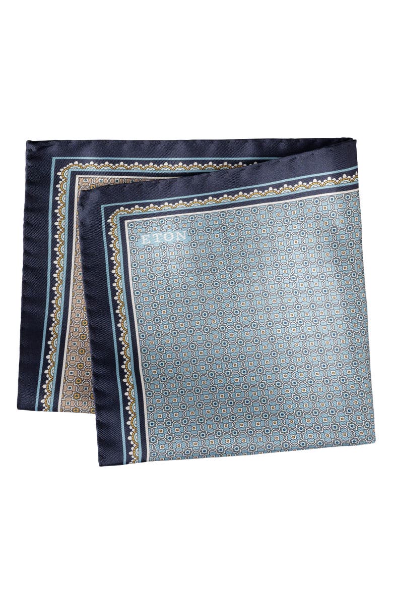 Eton Quatrefoil Silk Twill Pocket Square, Main, color, Multi